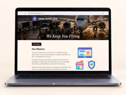 Ground Support Crew homepage displayed on a laptop