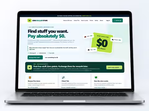 Zero Dollar Store homepage displayed on a laptop